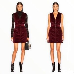 Veronica beard Orial Burgundy corduroy Sleeveless zip front mini Dress
